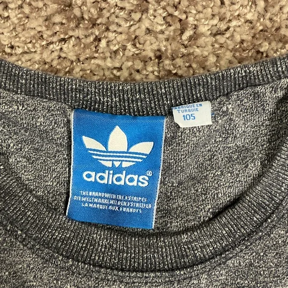 Adidas Gray Crewneck Sweater with Sporty Striped Trim, Size M - Picture 2 of 4